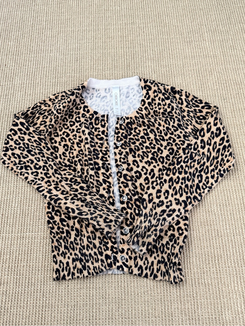 Cherokee Leopard Print Cardigan in Tan and Black